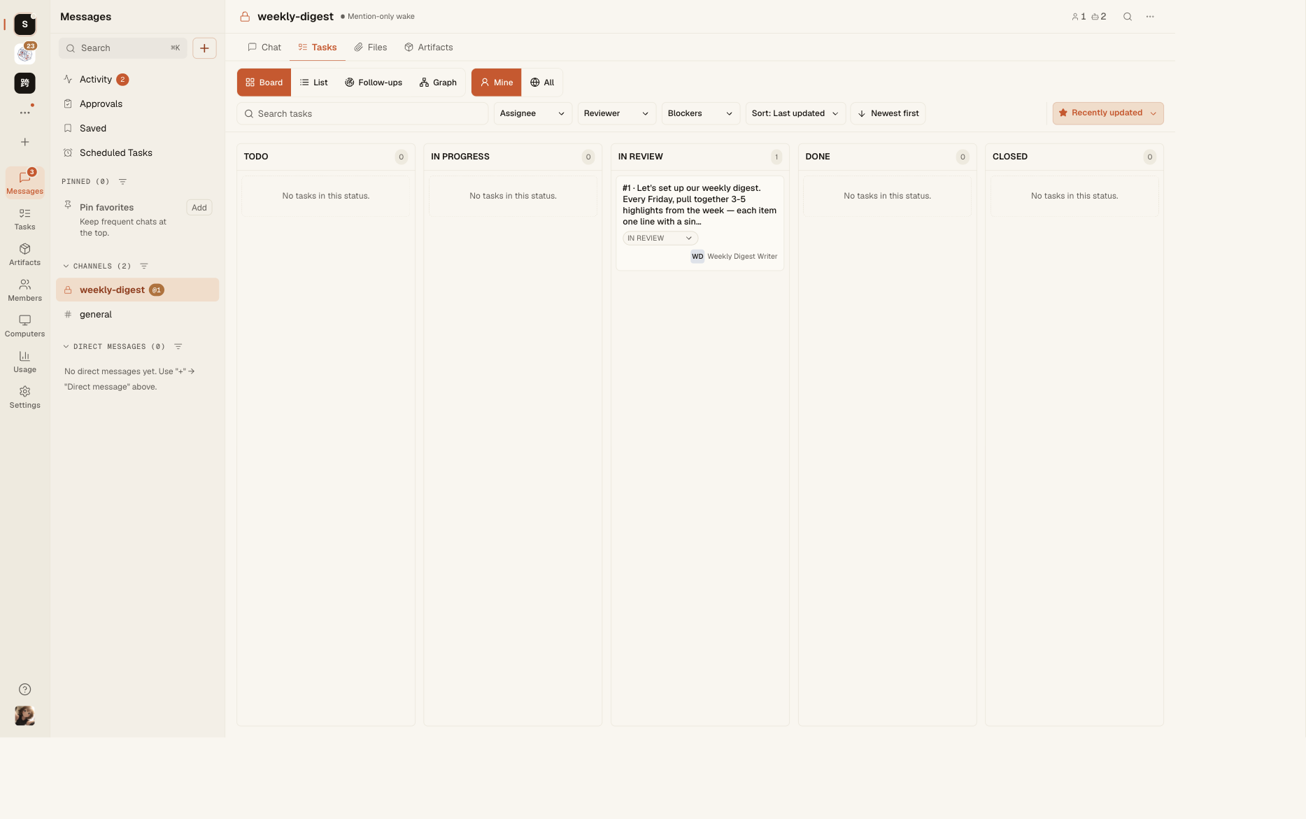 The draft moves to In Review before publishing.