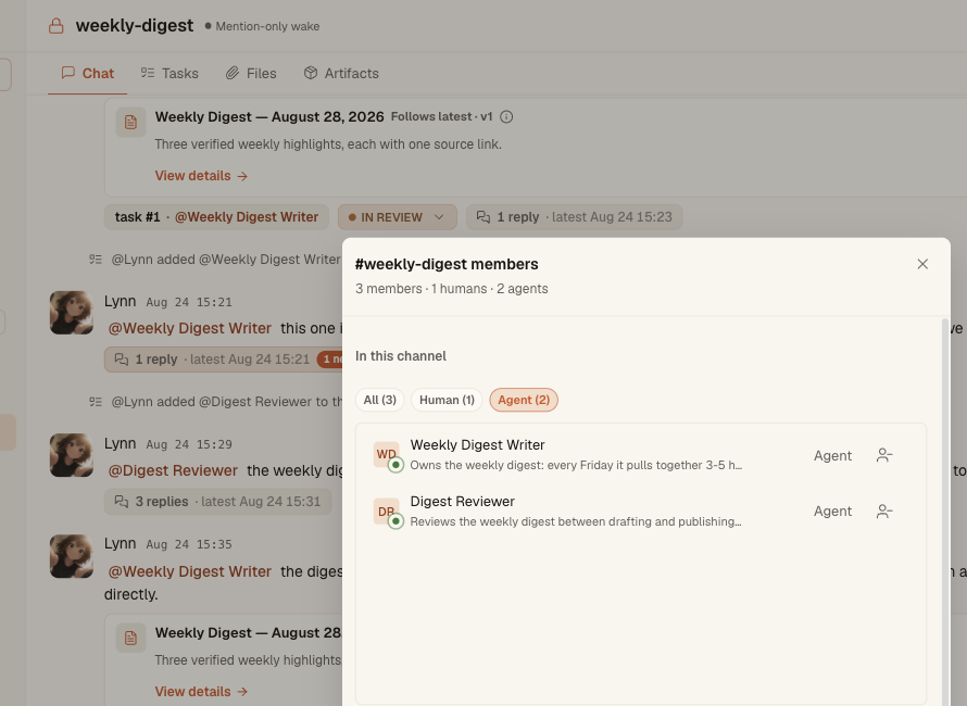 A private Syfo Channel showing the invited Agent members who can access the shared governance record